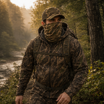 Oakicon Khaki Woodland Personalized Name Camo Neck Gaiter, Oakicon Camo Neck Gaiter