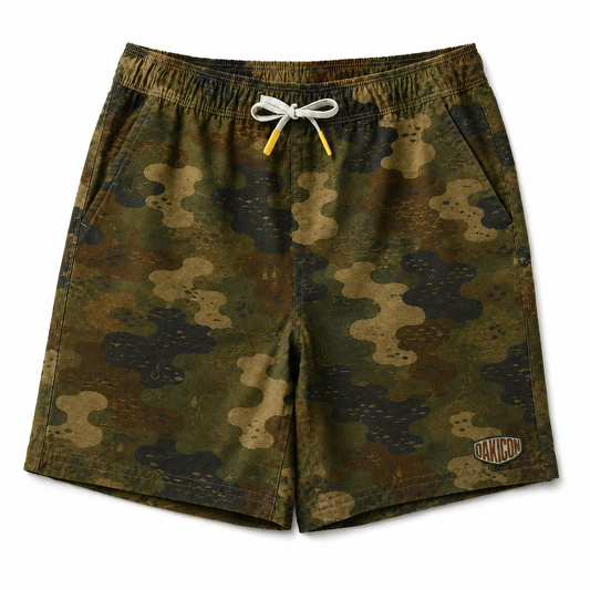 Oakicon Dark Frogskin Personalized Name Camo Swim Trunks, Oakicon Camo Swim Trunks