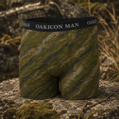 Oakicon Dark Olive Brush Personalized Name Camo Boxer Briefs, Oakicon Camo Boxer Briefs