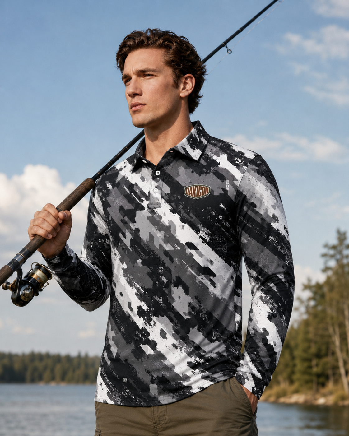 Oakicon Urban Digital Brush Personalized Name Camo Polo Long-sleeve, Oakicon Camo Polo Long-sleeve