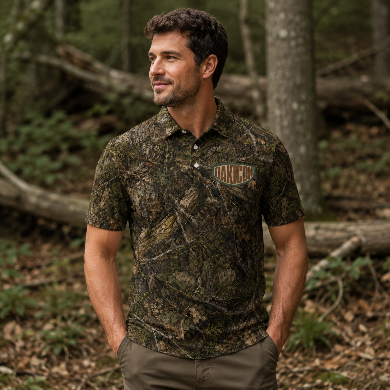 Oakicon Realistic Forest Personalized Name Camo Polo Shirt, Oakicon Camo Polo Shirt