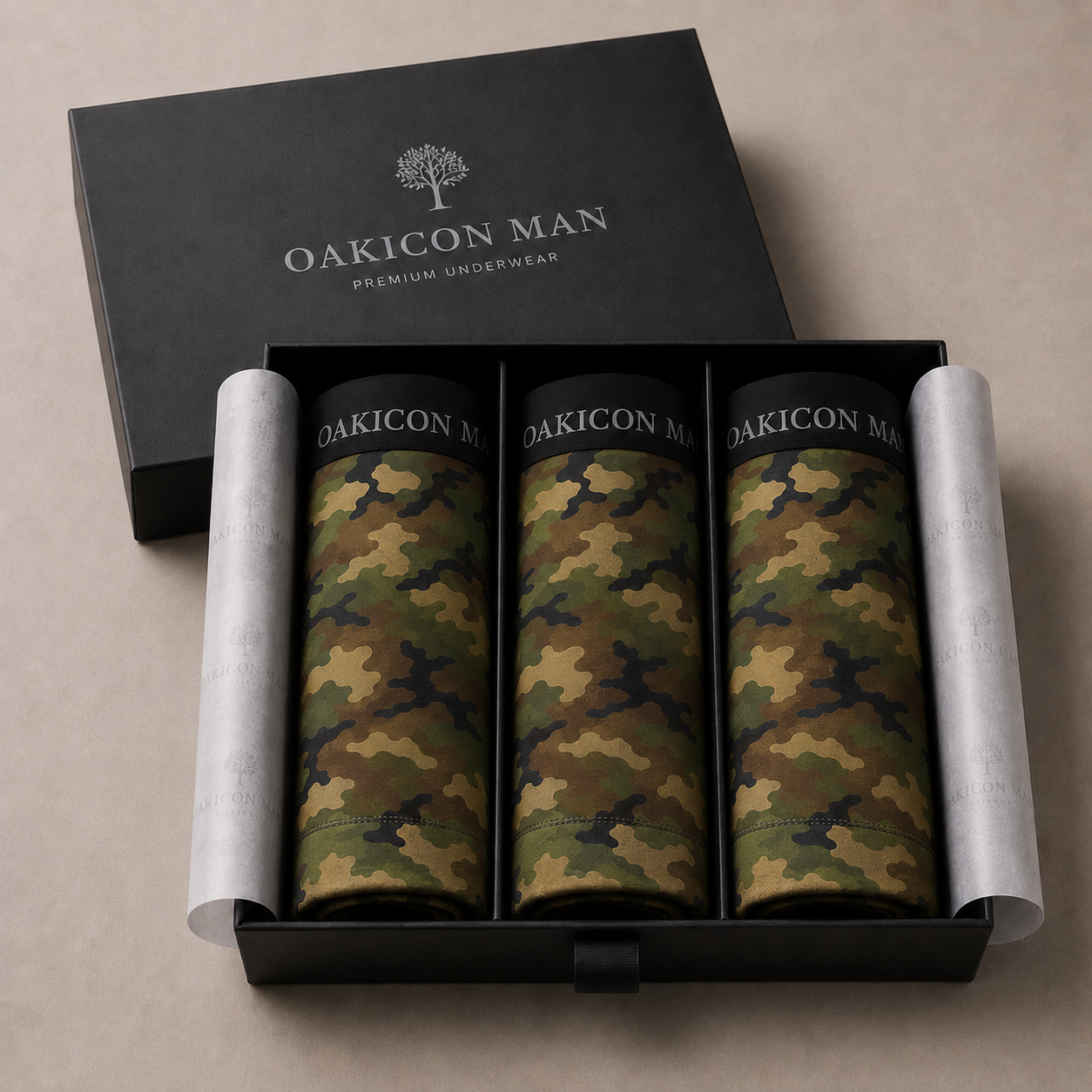 Oakicon Classic Woodland Personalized Name Camo Boxer Briefs, Oakicon Camo Boxer Briefs