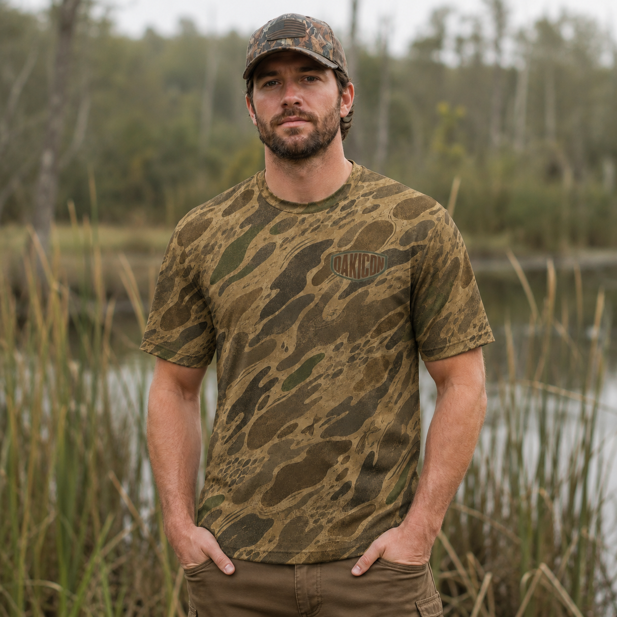 Oakicon Khaki Woodland Personalized Name Camo T-Shirt, Oakicon Camo T-Shirt