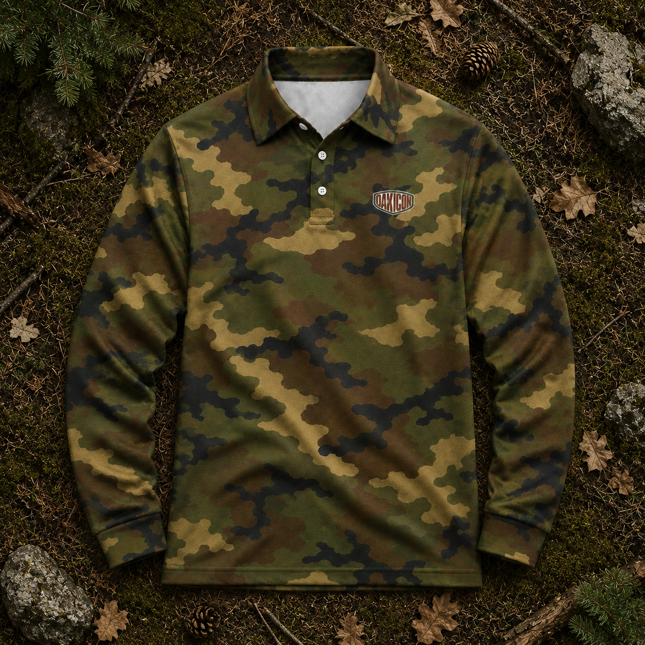 Oakicon Classic Woodland Personalized Name Camo Polo Long-sleeve, Oakicon Camo Polo Long-sleeve