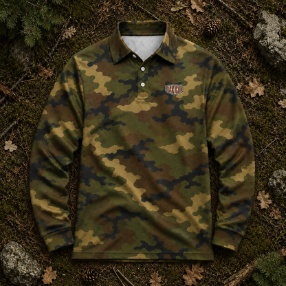 Oakicon Classic Woodland Personalized Name Camo Polo Long-sleeve, Oakicon Camo Polo Long-sleeve