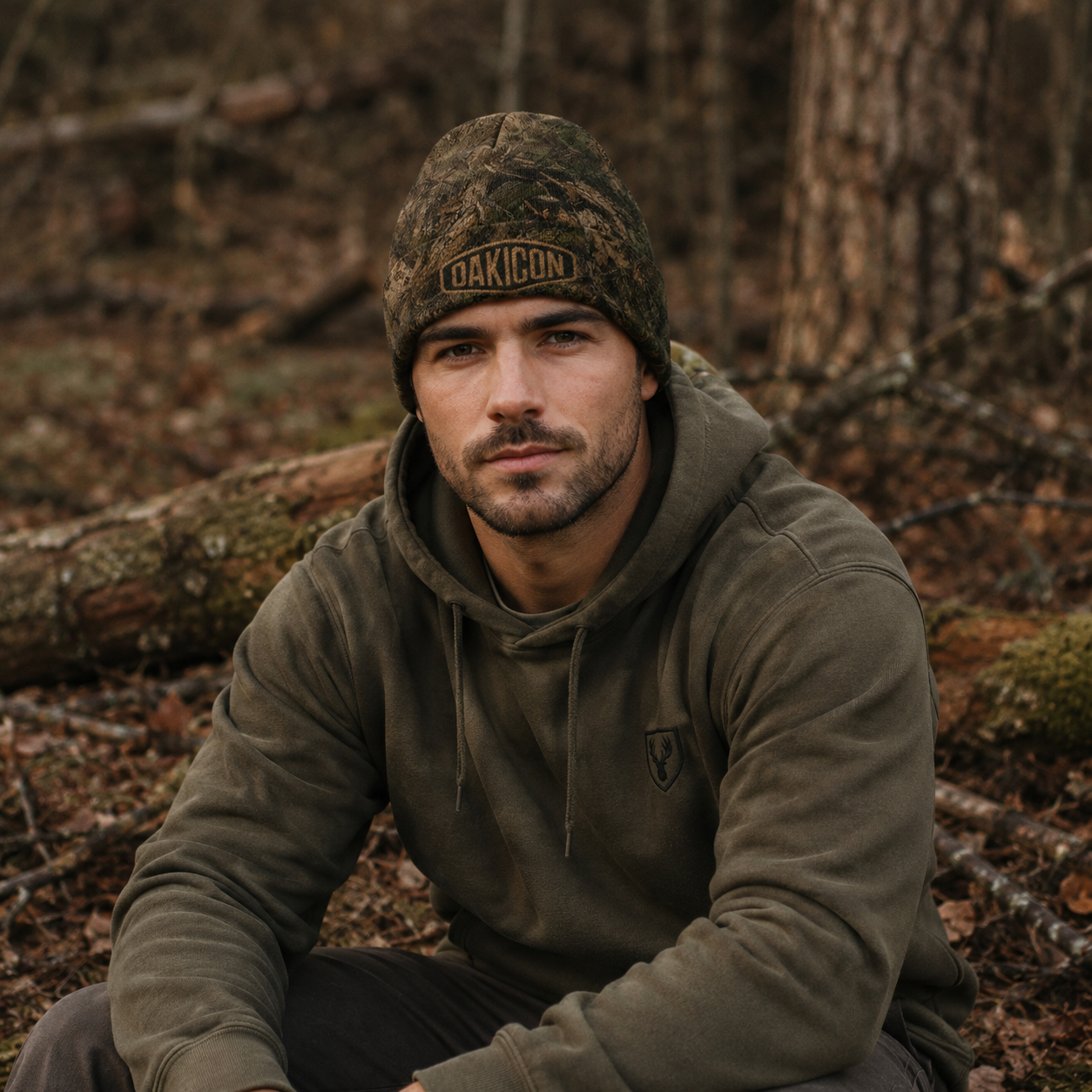 Oakicon Realistic Forest Personalized Name Camo Cuffed Beanie, Oakicon Camo Cuffed Beanie