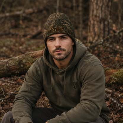 Oakicon Realistic Forest Personalized Name Camo Cuffed Beanie, Oakicon Camo Cuffed Beanie