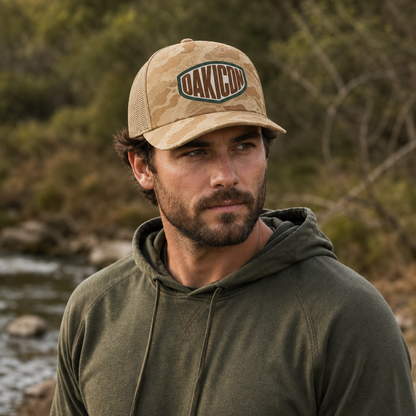 Oakicon Desert Sand Personalized Name Camo Trucker Hat, Oakicon Camo Trucker Hat