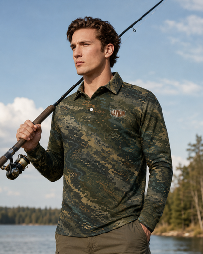 Oakicon Dark Forest Personalized Name Camo Polo Long-sleeve, Oakicon Camo Polo Long-sleeve