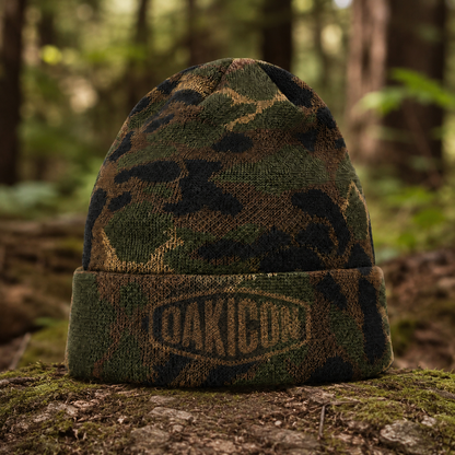 Oakicon Classic Woodland Personalized Name Camo Cuffed Beanie, Oakicon Camo Cuffed Beanie