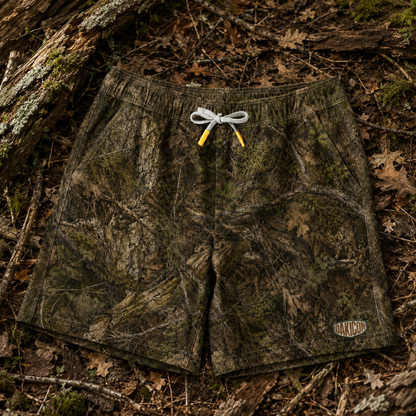 Oakicon Realistic Forest Personalized Name Camo Swim Trunks, Oakicon Camo Swim Trunks