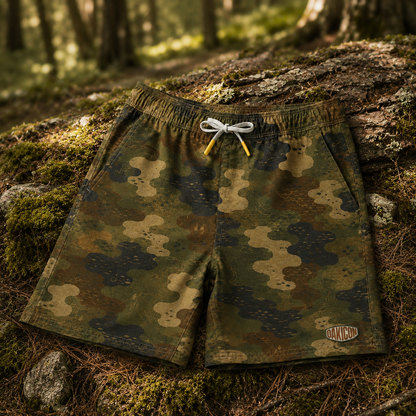 Oakicon Dark Frogskin Personalized Name Camo Swim Trunks, Oakicon Camo Swim Trunks