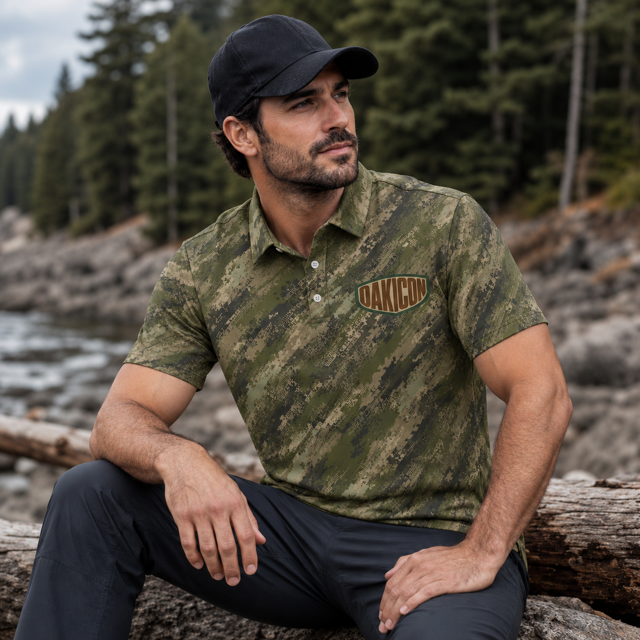 Oakicon Digital Woodland Personalized Name Camo Polo Shirt, Oakicon Camo Polo Shirt