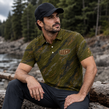 Oakicon Dark Olive Brush Personalized Name Camo Polo Shirt, Oakicon Camo Polo Shirt