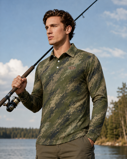 Oakicon  Digital Woodland Personalized Name Camo Polo Long-sleeve, Oakicon Camo Polo Long-sleeve