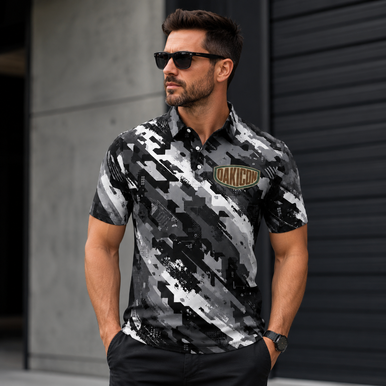 Oakicon Urban Digital Brush Personalized Name Camo Polo Shirt, Oakicon Camo Polo Shirt