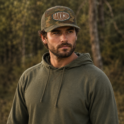 Oakicon Dark Frogskin Personalized Name Camo Trucker Hat, Oakicon Camo Trucker Hat