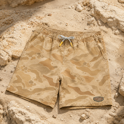 Oakicon Desert Sand Personalized Name Camo Swim Trunks, Oakicon Camo Swim Trunks