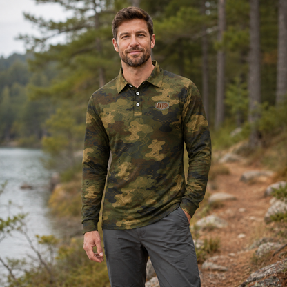 Oakicon Dark Frogskin Personalized Name Camo Polo Long-sleeve, Oakicon Camo Polo Long-sleeve