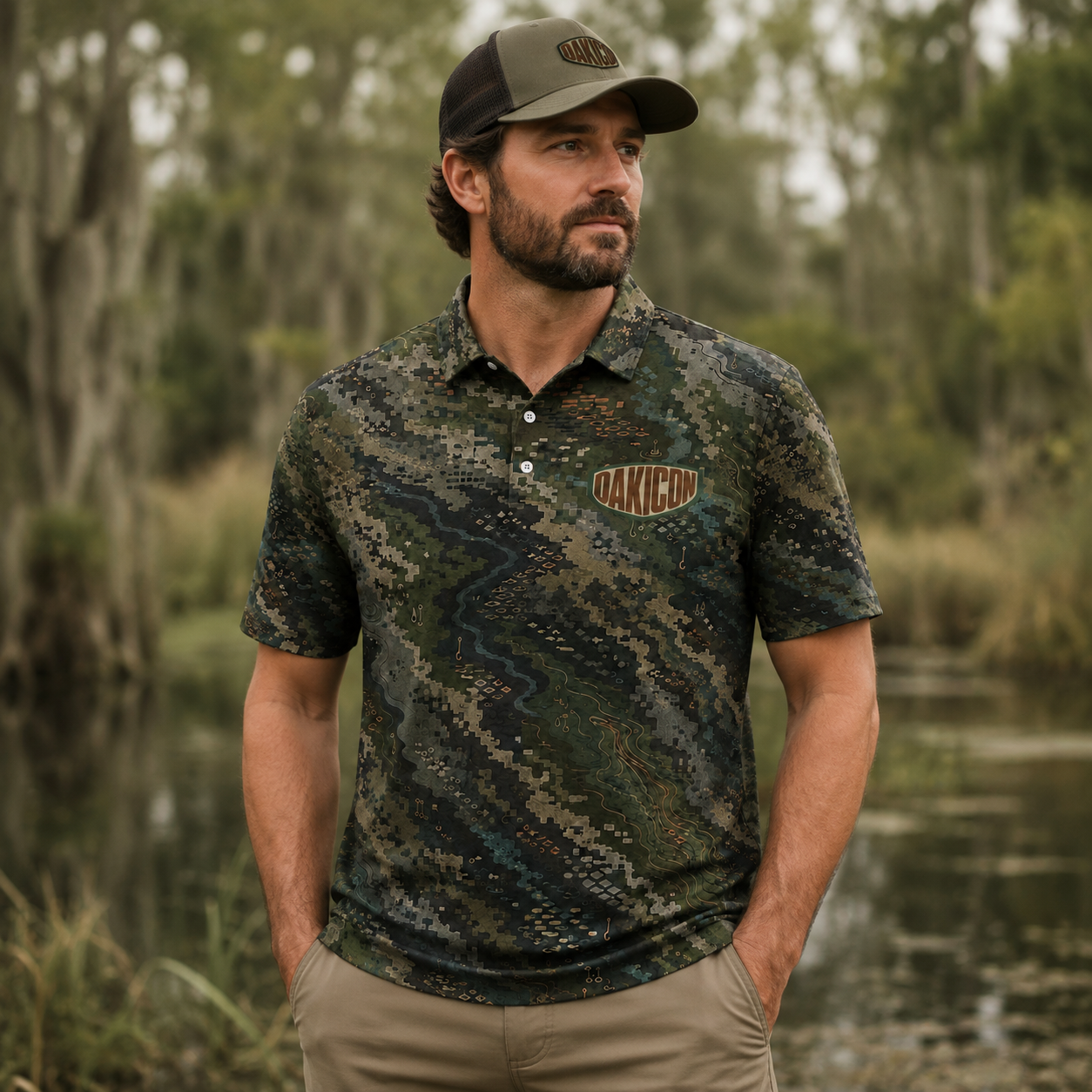 Oakicon Dark Forest Personalized Name Camo Polo Shirt, Oakicon Camo Polo Shirt