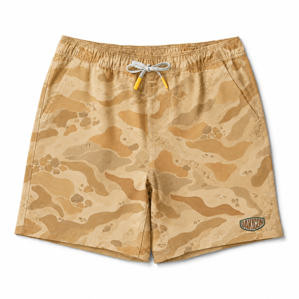 Oakicon Desert Sand Personalized Name Camo Swim Trunks, Oakicon Camo Swim Trunks