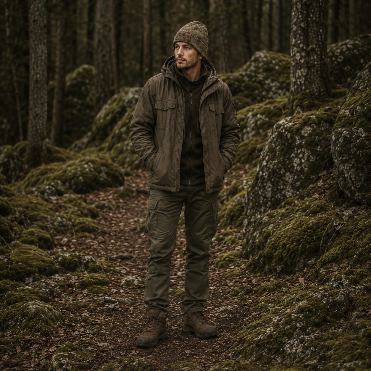 Oakicon Light Olive Brush Personalized Name Camo Cuffed Beanie, Oakicon Camo Cuffed Beanie