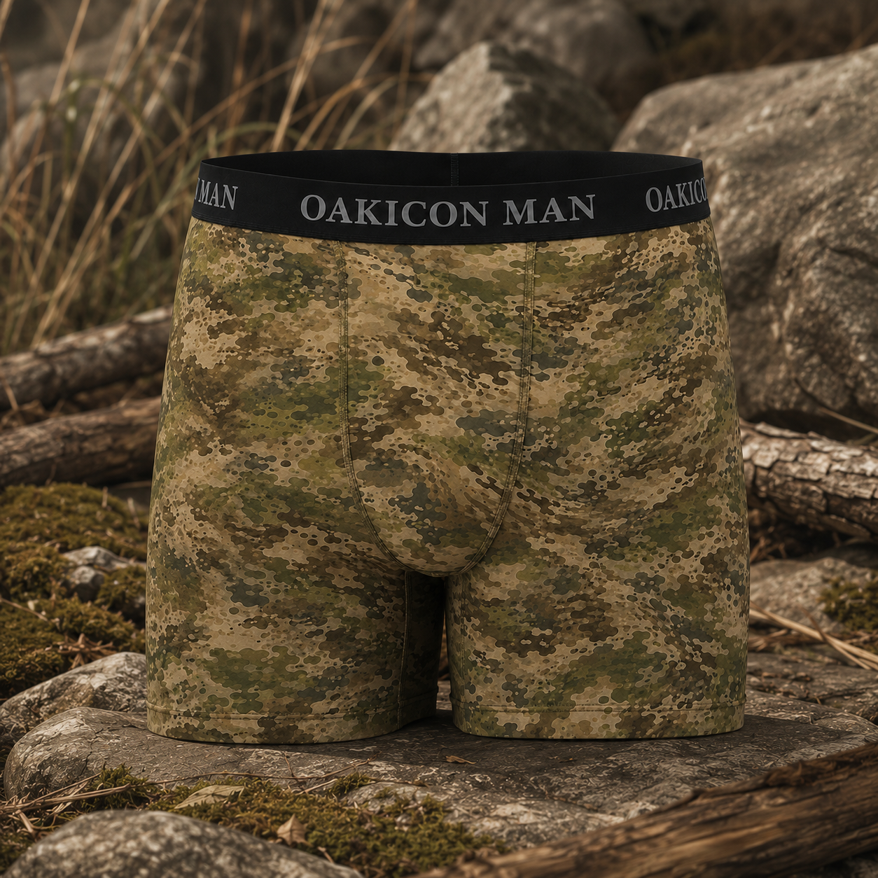 Oakicon Light Olive Brush Personalized Name Camo Boxer Briefs, Oakicon Camo Boxer Briefs