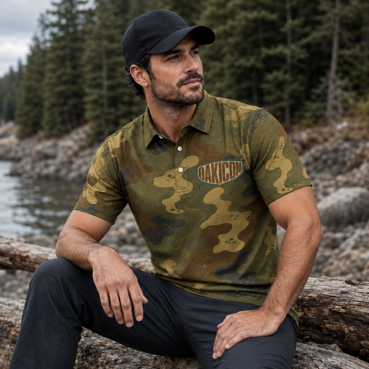 Oakicon Dark Frogskin Personalized Name Camo Polo Shirt, Oakicon Camo Polo Shirt