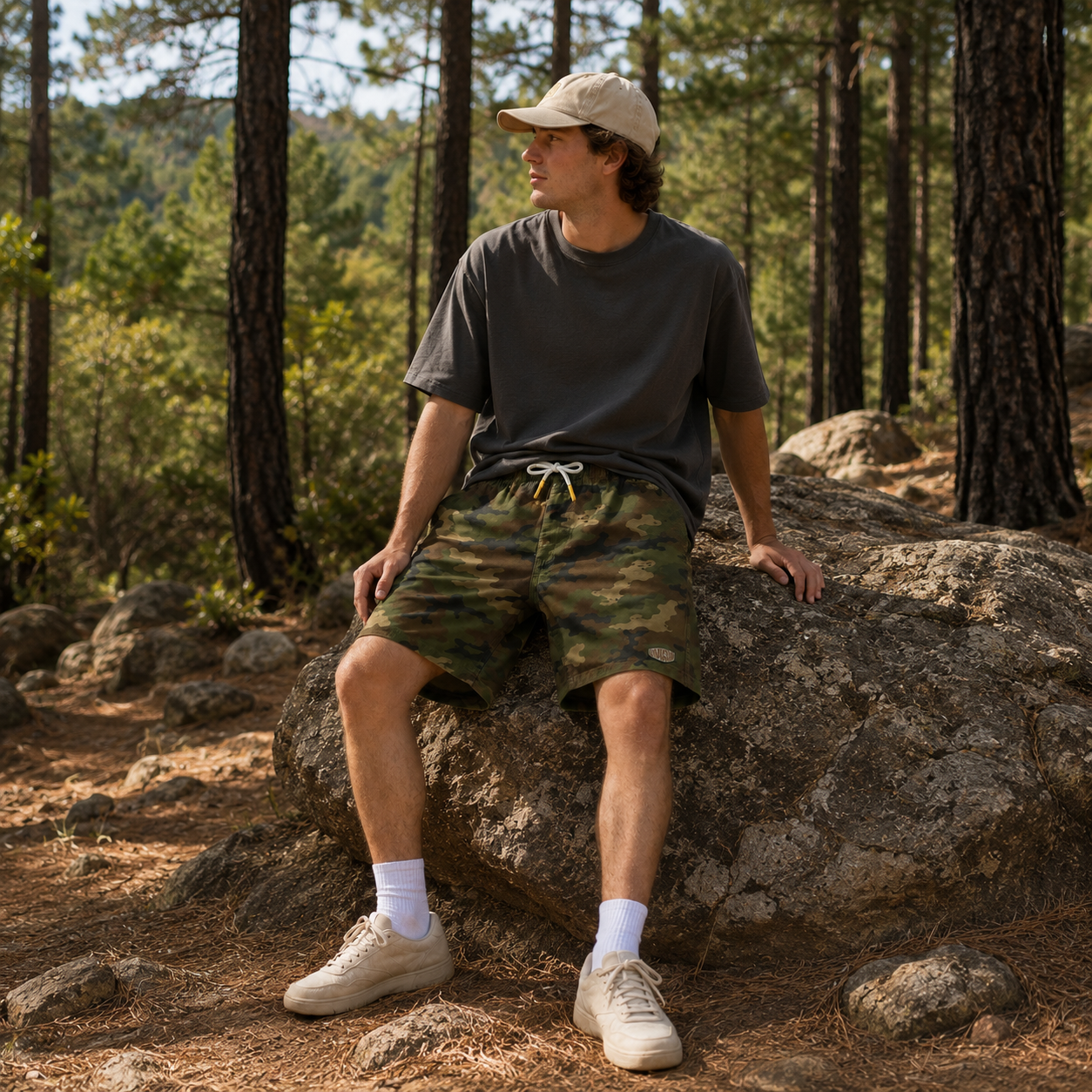 Oakicon Dark Frogskin Personalized Name Camo Swim Trunks, Oakicon Camo Swim Trunks