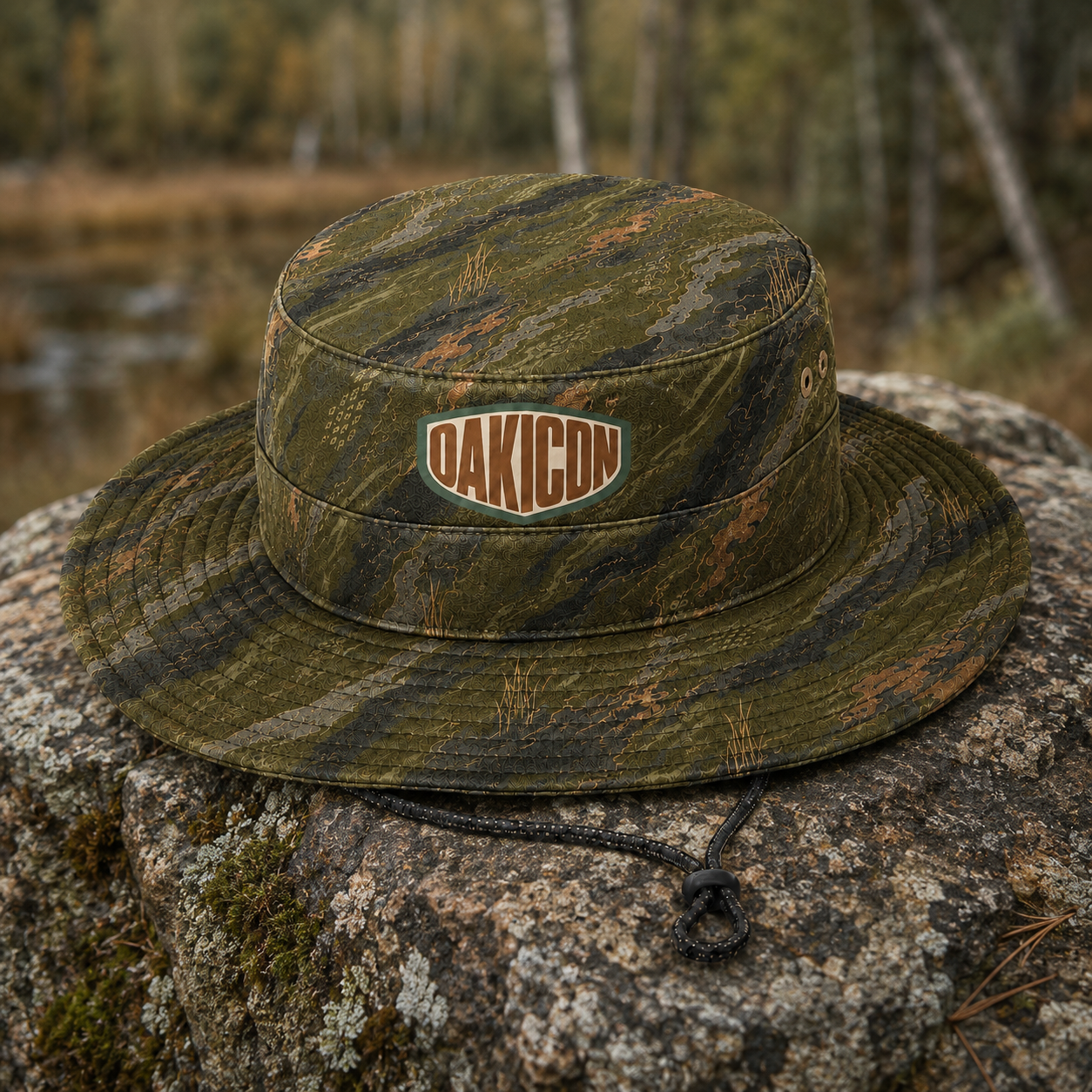Oakicon Dark Olive Brush Personalized Name Camo Bucket Hat, Oakicon Camo Bucket Hat