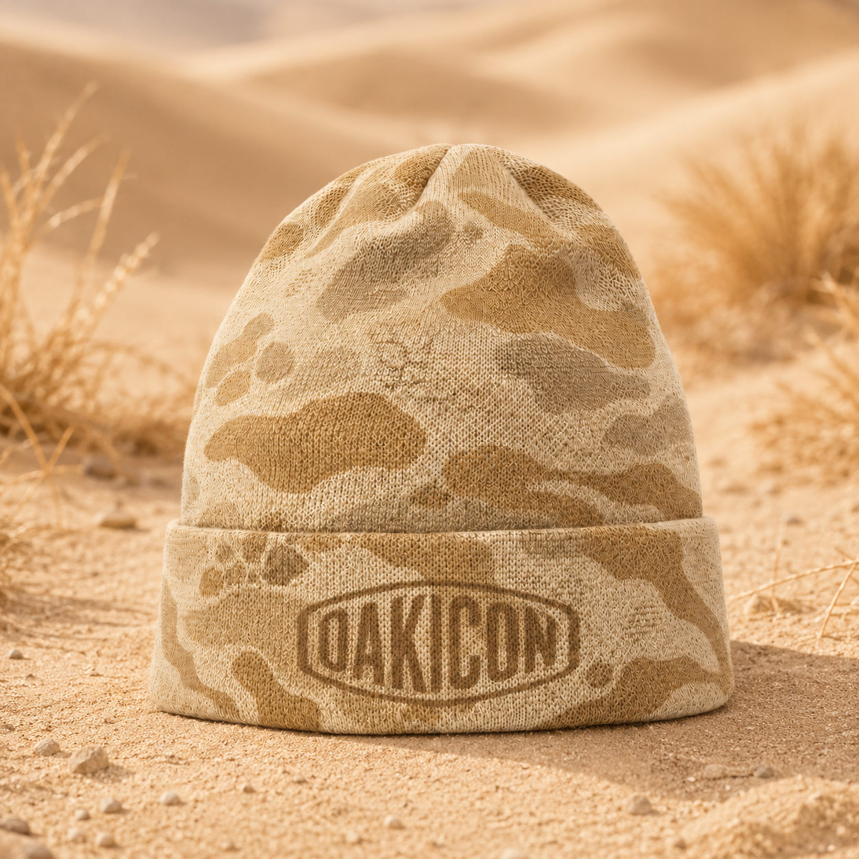 Oakicon Desert Sand Personalized Name Camo Cuffed Beanie, Oakicon Camo Cuffed Beanie