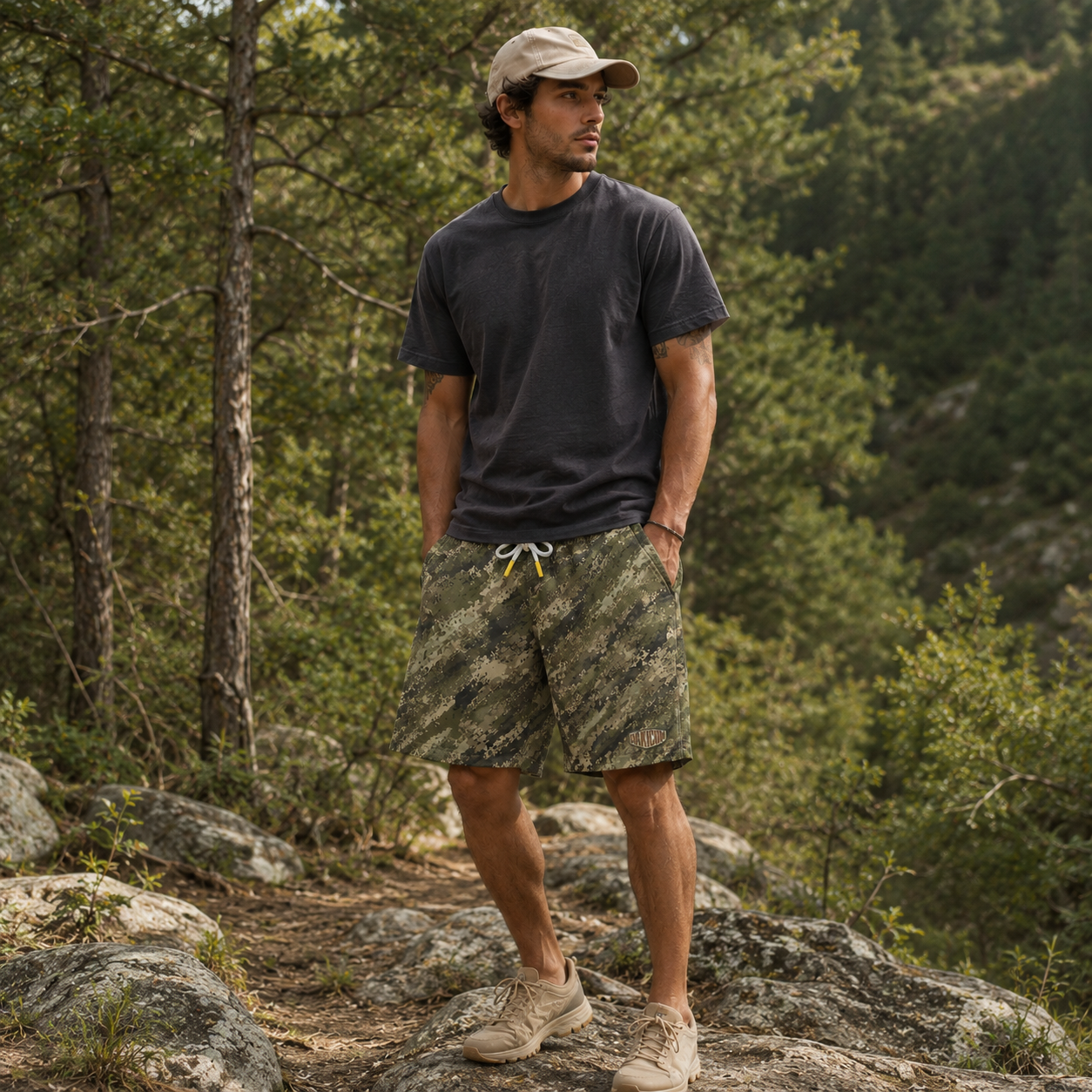 Oakicon Digital Woodland Personalized Name Camo Swim Trunks, Oakicon Camo Swim Trunks
