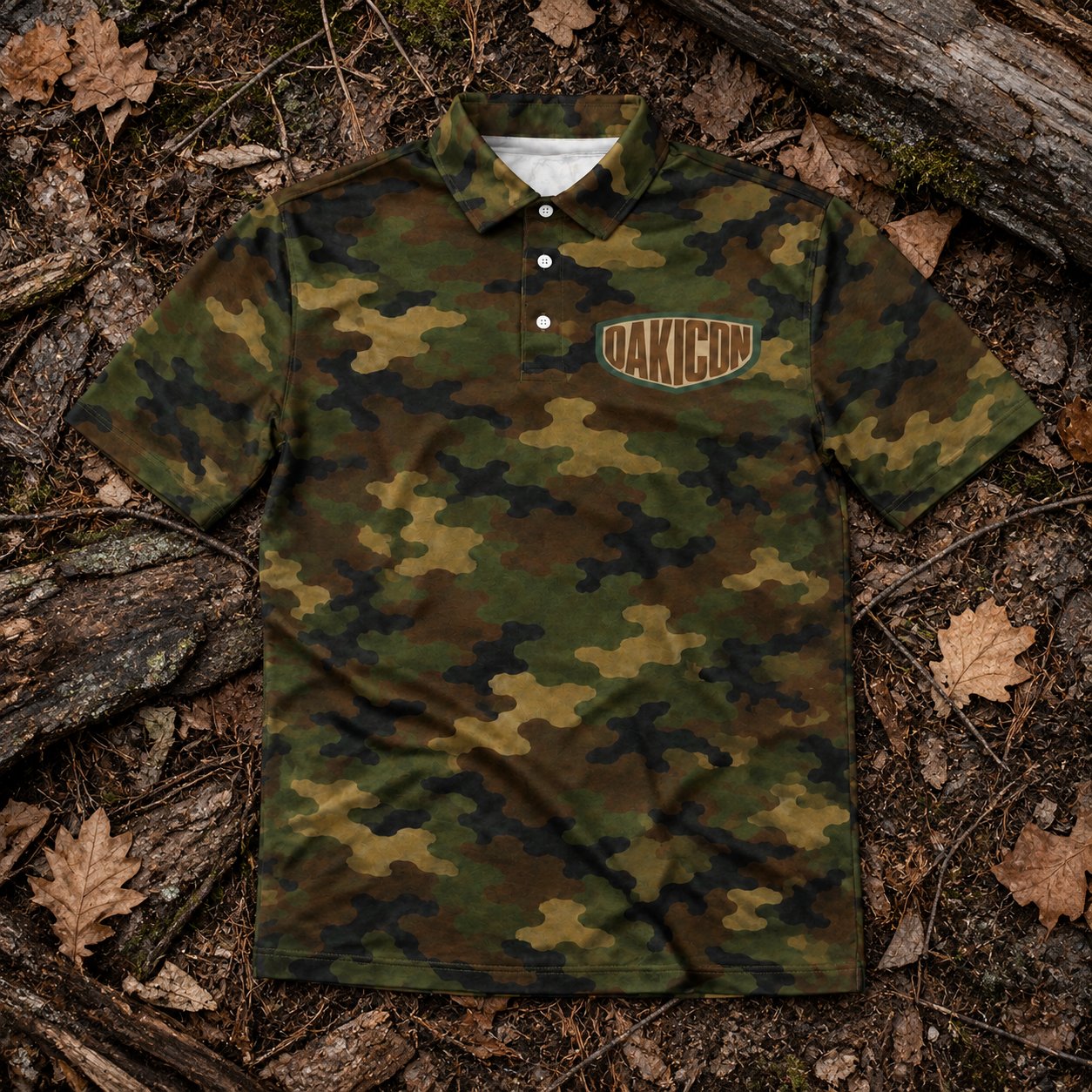 Oakicon Classic Woodland Personalized Name Camo Polo Shirt, Oakicon Camo Polo Shirt