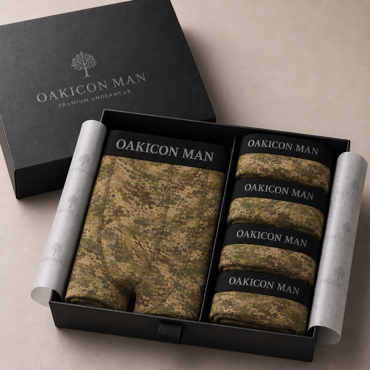 Oakicon Light Olive Brush Personalized Name Camo Boxer Briefs, Oakicon Camo Boxer Briefs