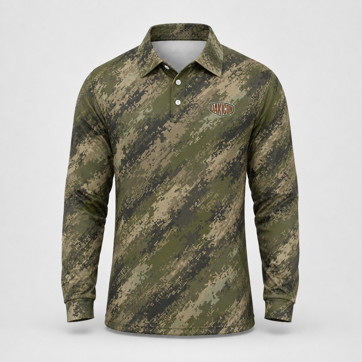 Oakicon  Digital Woodland Personalized Name Camo Polo Long-sleeve, Oakicon Camo Polo Long-sleeve