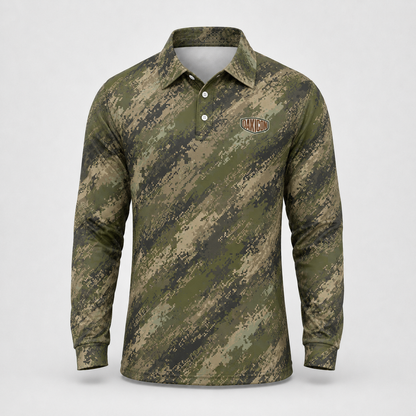 Oakicon  Digital Woodland Personalized Name Camo Polo Long-sleeve, Oakicon Camo Polo Long-sleeve