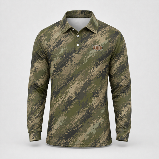 Oakicon  Digital Woodland Personalized Name Camo Polo Long-sleeve, Oakicon Camo Polo Long-sleeve