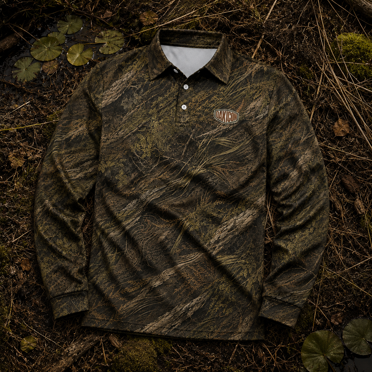 Oakicon Dark Marsh Personalized Name Camo Polo Long-sleeve, Oakicon Camo Polo Long-sleeve