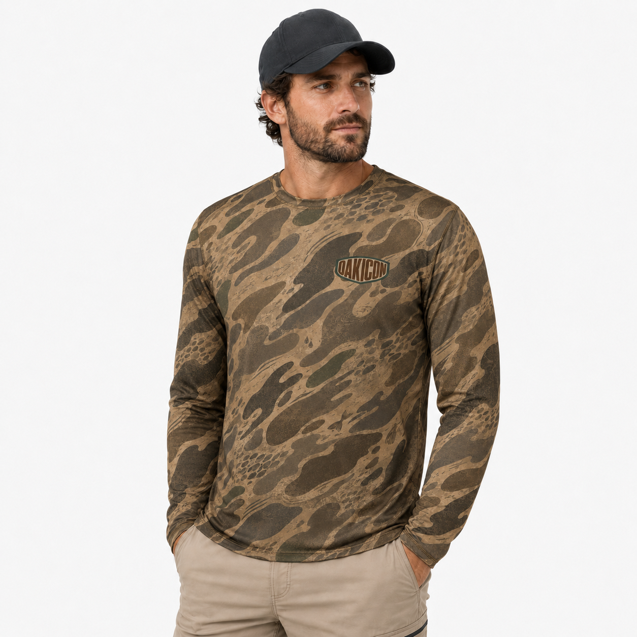Oakicon Khaki Woodland Personalized Name Camo Long-sleeve, Oakicon Camo Long-sleeve