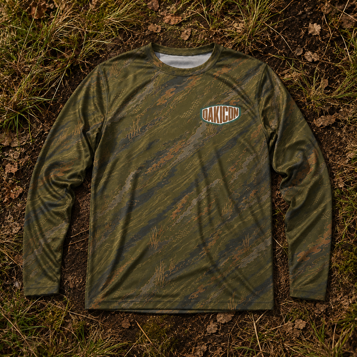 Oakicon Dark Olive Brush Personalized Name Camo Long-sleeve, Oakicon Camo Long-sleeve