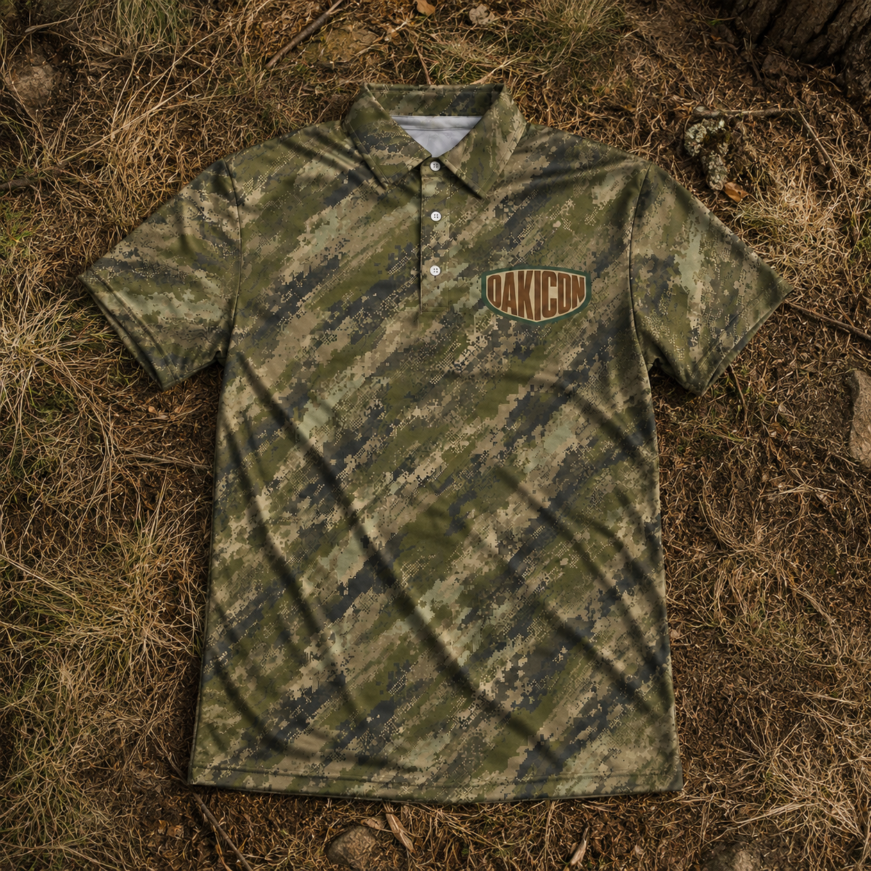 Oakicon Digital Woodland Personalized Name Camo Polo Shirt, Oakicon Camo Polo Shirt