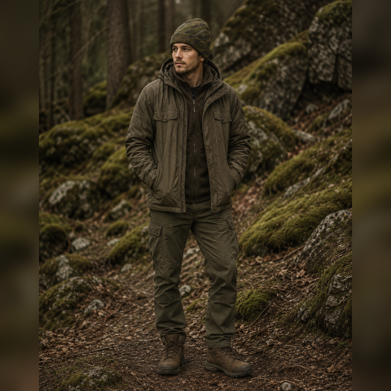 Oakicon Dark Olive Brush Personalized Name Camo Cuffed Beanie, Oakicon Camo Cuffed Beanie